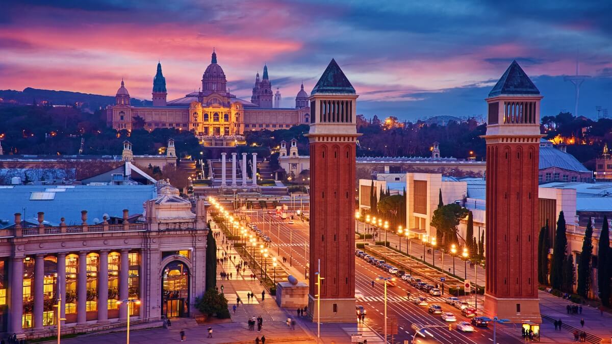 Barcelona-Spain.-Nighttime-top-view-at-Spanish-Square-1
